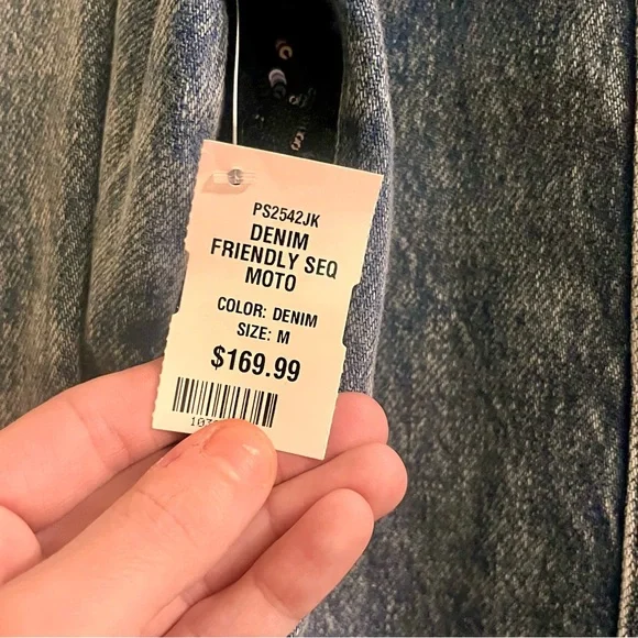 nwt 🆕 denim moto jacket with abstract plaid sequins - Picture 16 of 16